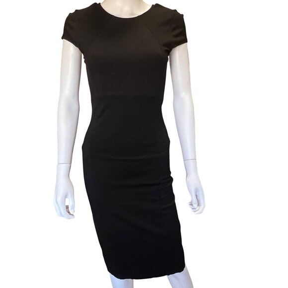 Felicity & Coco Dress Womens S Black Bodycon Midi Cap Sleeve Stretch - Picture 1 of 8